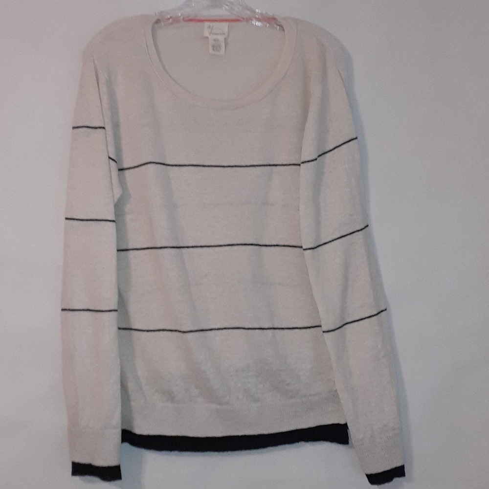 Linen Sweater Beige Stripe Nautical by Andrea Jovine XL
